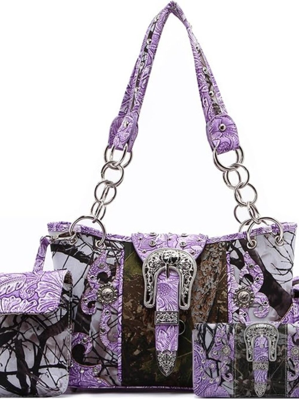 Cowgirl Trendy Western Camouflage Purse with Pouch and Wallet Set for Women NEW